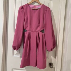 Honey & Beau Pink Long Puff Sleeve Pleated A-line Cut-out Mini Dress Size 8